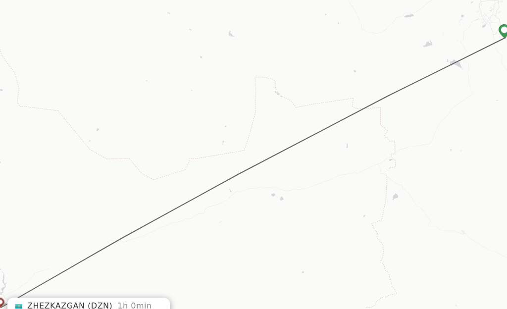 Flights from Karaganda to Zhezkazgan route map