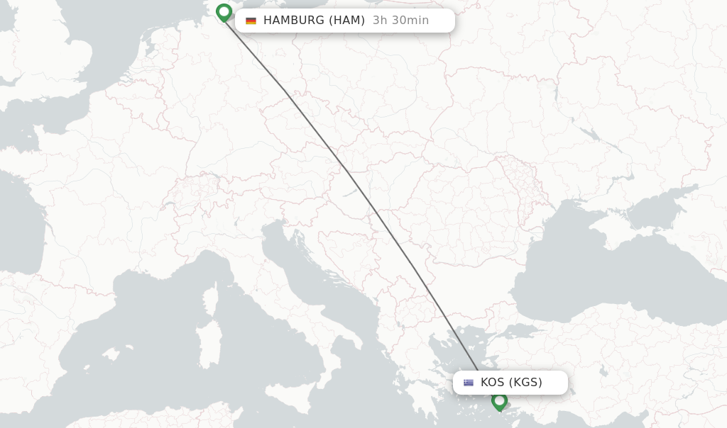 Flights from Kos to Hamburg route map