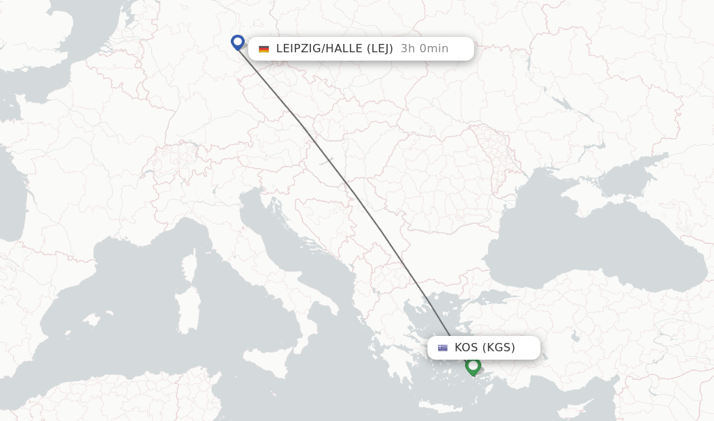 Flights from Kos to Leipzig/Halle route map