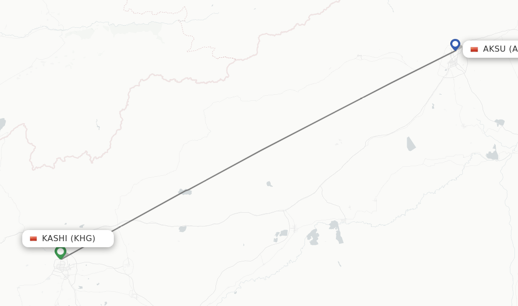 Flights from Kashi to Aksu route map