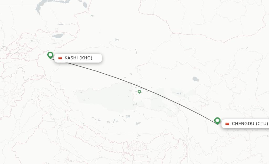 Flights from Kashi to Chengdu route map