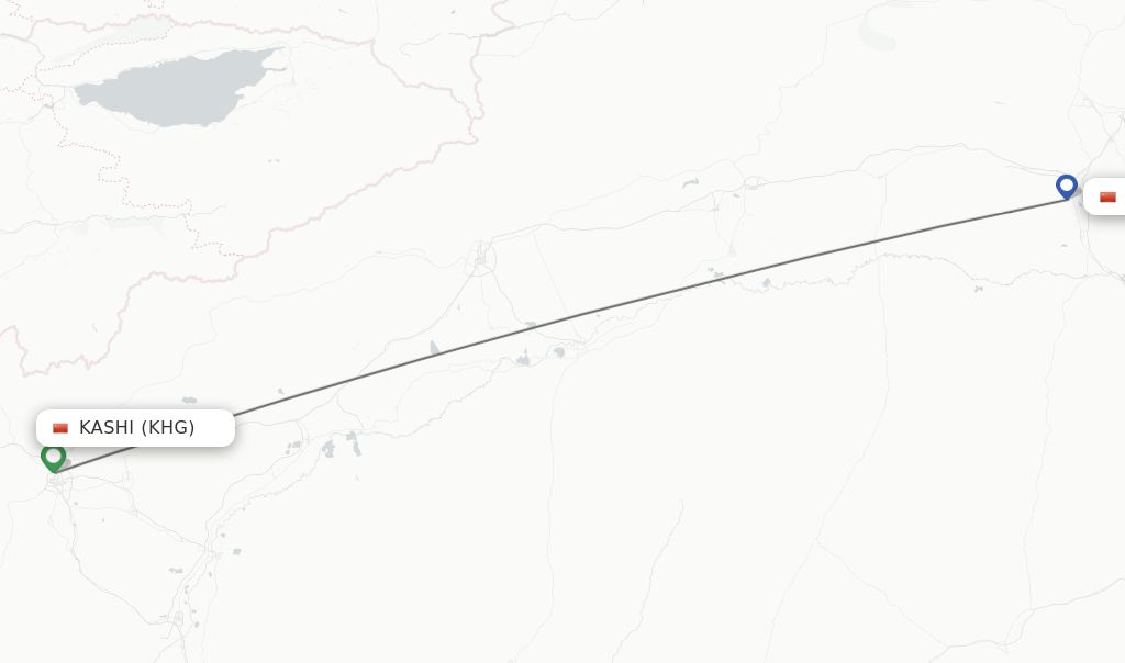 Flights from Kashi to Korla route map