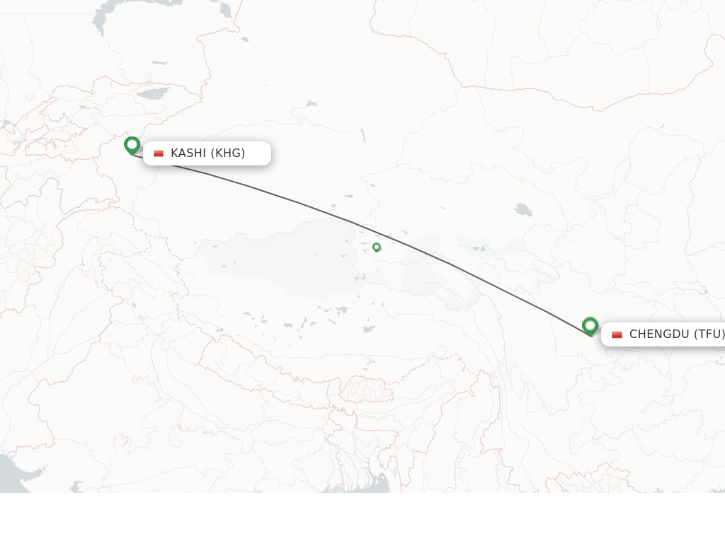Flights from Kashi to Chengdu route map