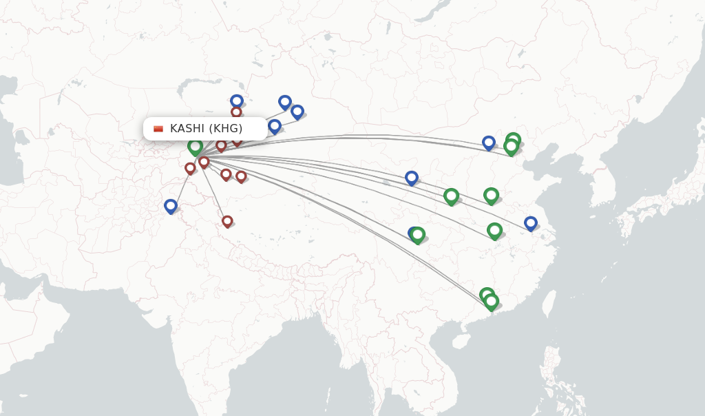 Flights from Kashi to Hami route map
