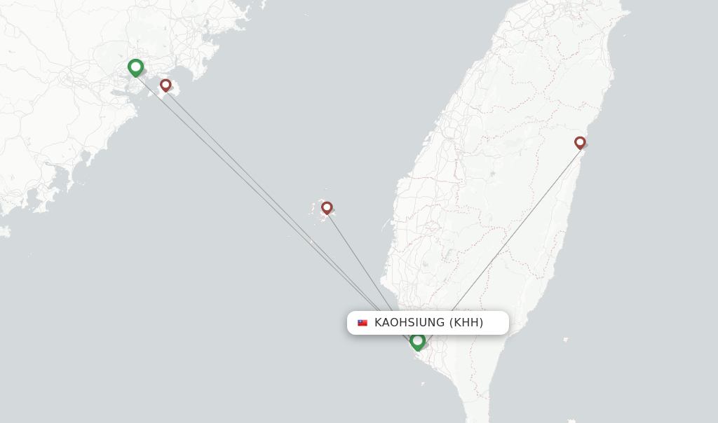 Route map with flights from Kaohsiung with Mandarin Airlines