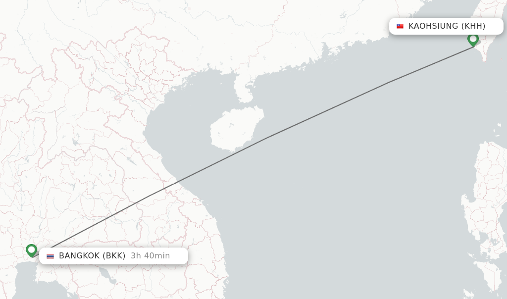 Flights from Kaohsiung to Bangkok route map