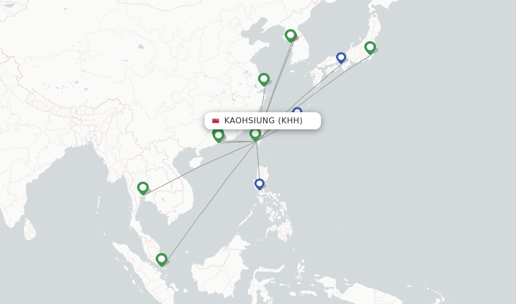 Route map with flights from Kaohsiung with China Airlines