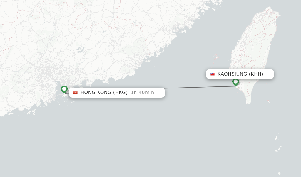 Flights from Kaohsiung to Hong Kong route map
