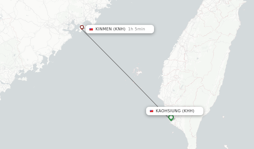 Flights from Kaohsiung to Kinmen route map