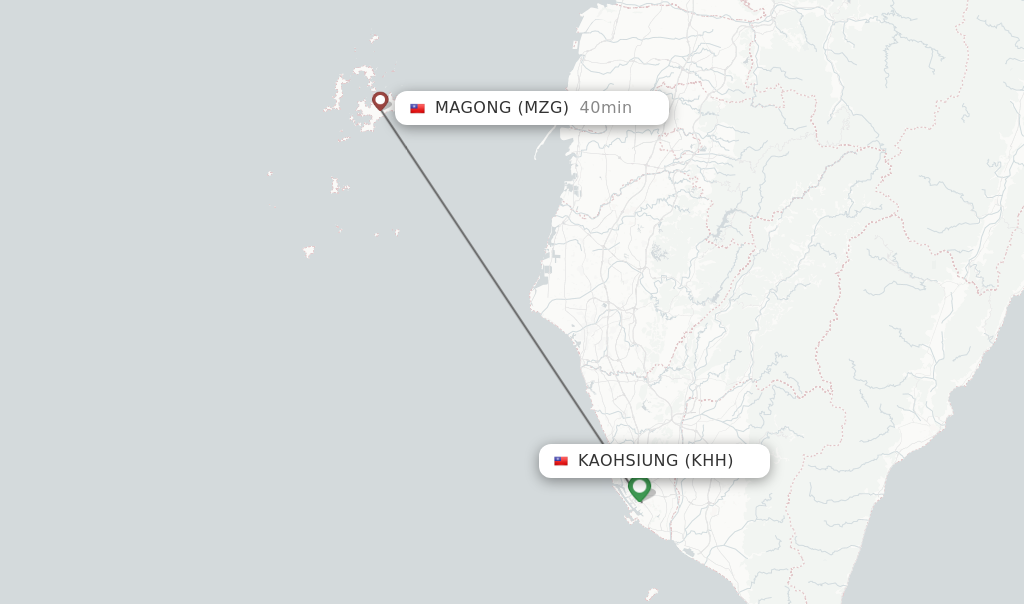 Flights from Kaohsiung to Magong route map