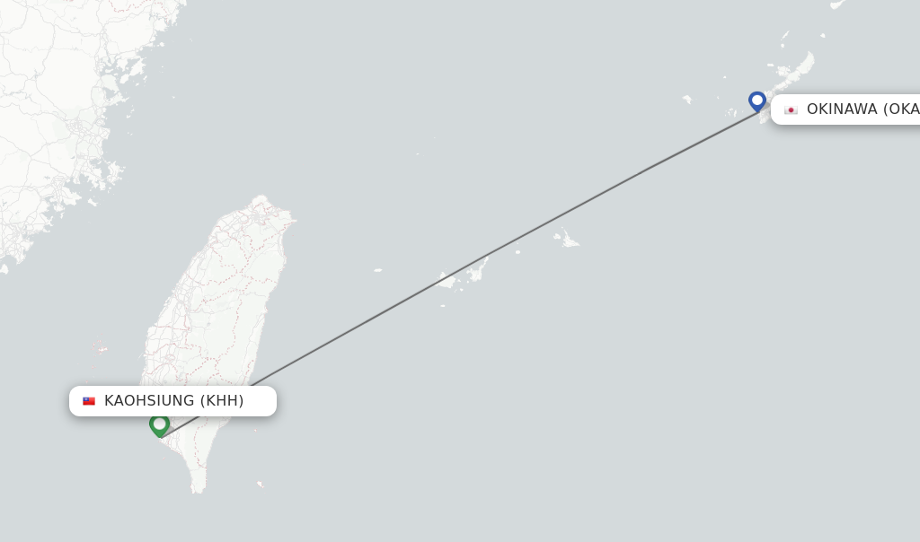 Flights from Kaohsiung to Okinawa route map