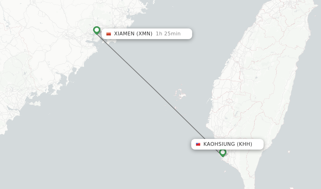 Flights from Kaohsiung to Xiamen route map