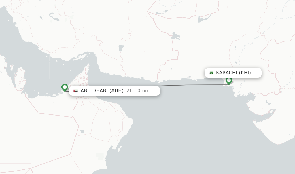 Flights from Karachi to Abu Dhabi route map