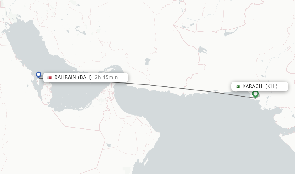 Flights from Karachi to Bahrain route map
