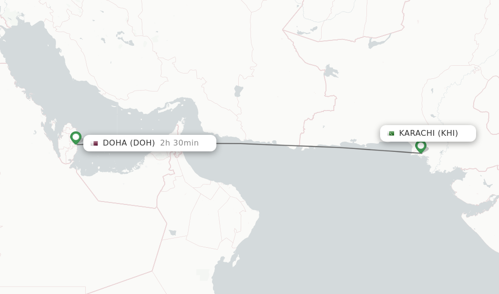 Flights from Karachi to Doha route map