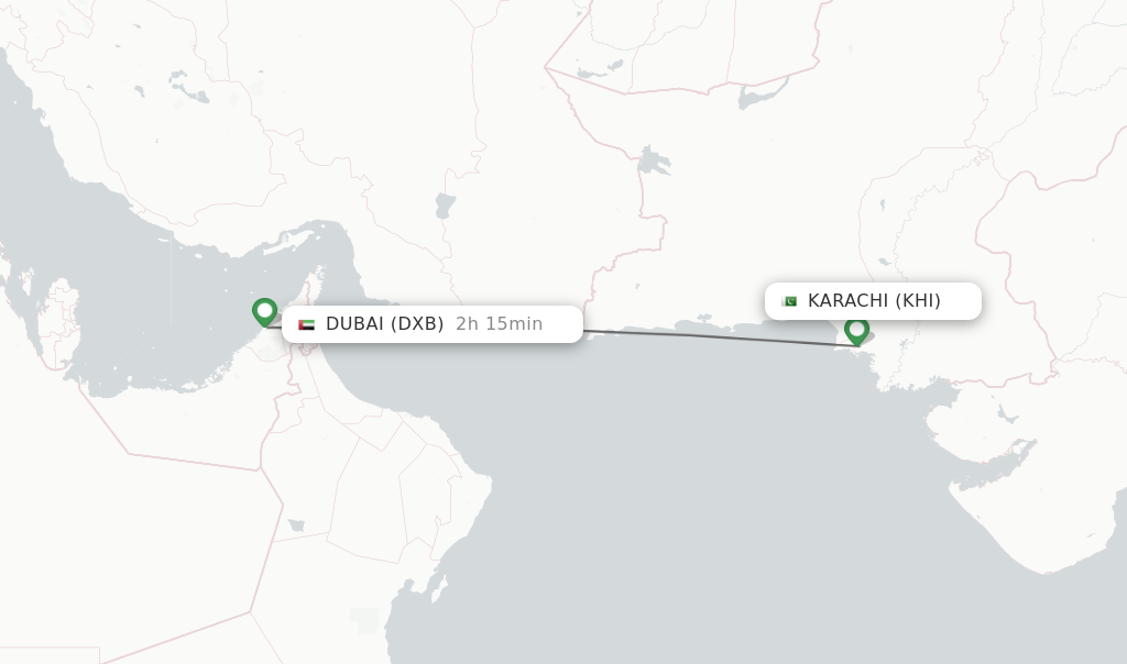 Flights from Karachi to Dubai route map