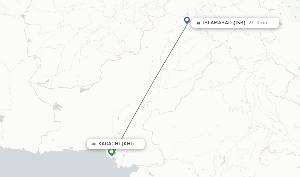 Flights from Karachi to Islamabad route map