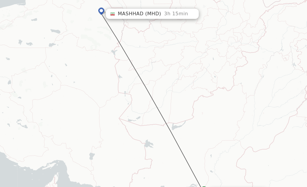 Flights from Karachi to Mashad route map
