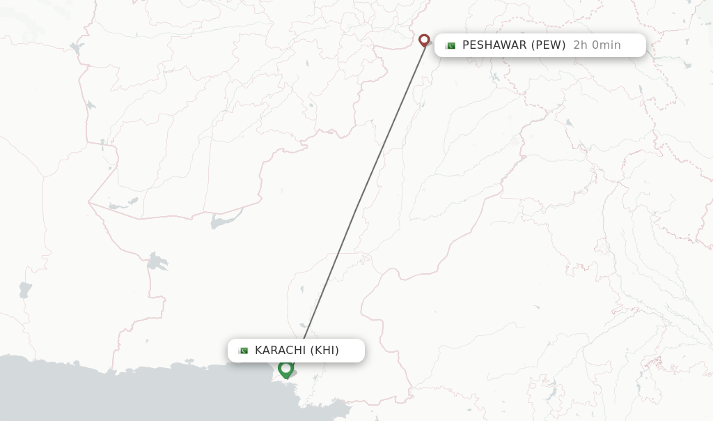 Flights from Karachi to Peshawar route map