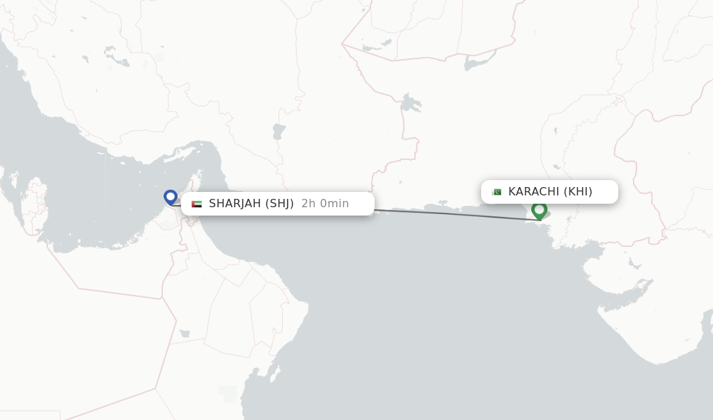 Flights from Karachi to Sharjah route map