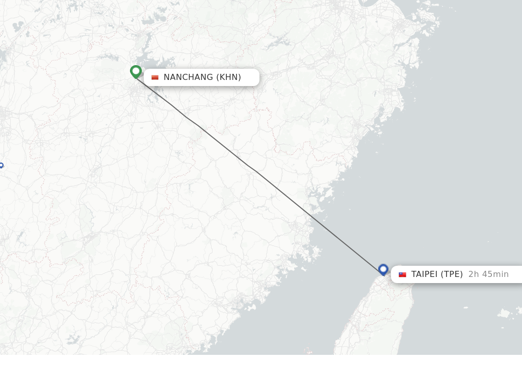 Flights from Nanchang to Taipei route map