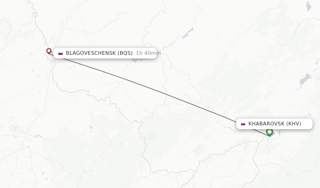 Flights from Khabarovsk to Blagoveschensk route map