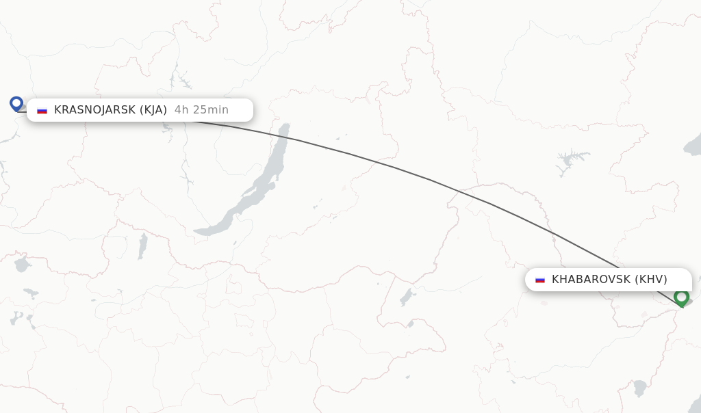 Flights from Khabarovsk to Krasnojarsk route map