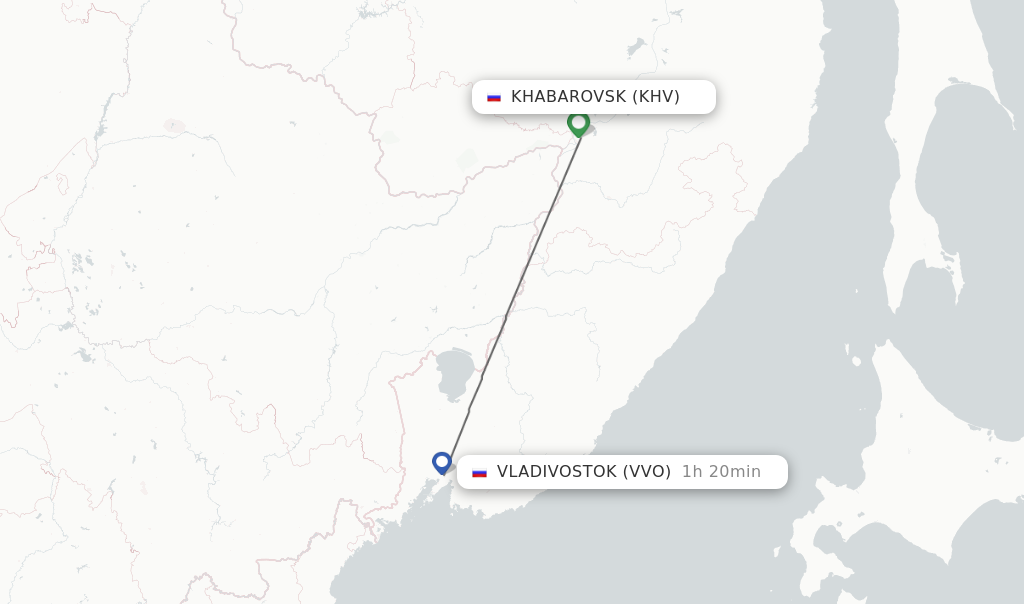 Flights from Khabarovsk to Vladivostok route map