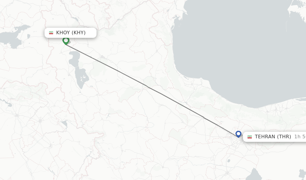 Flights from Khoy to Tehran route map