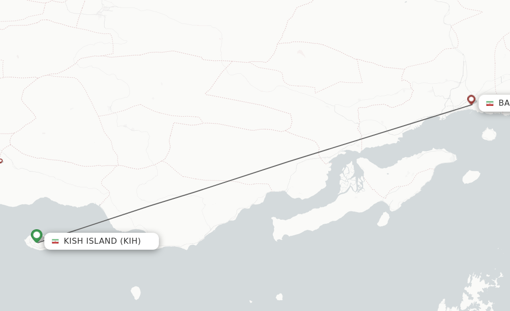 Flights from Kish Island to Bandar Abbas route map