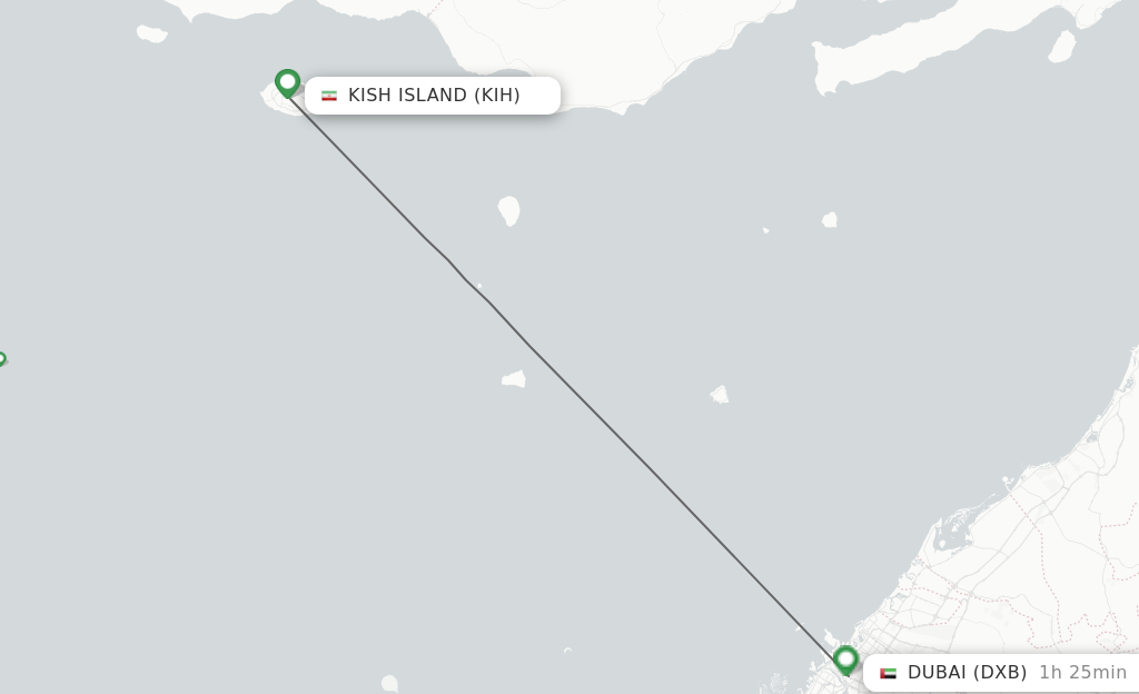 Flights from Kish Island to Dubai route map