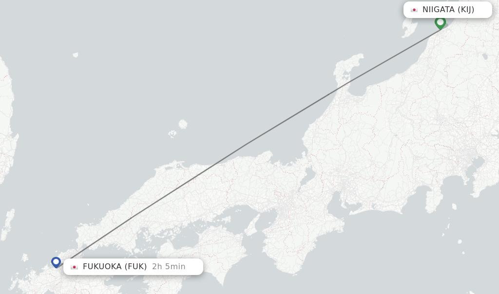 Flights from Niigata to Fukuoka route map