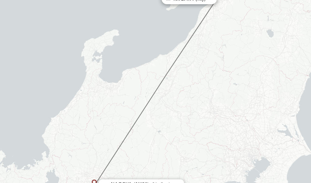 Flights from Niigata to Nagoya route map