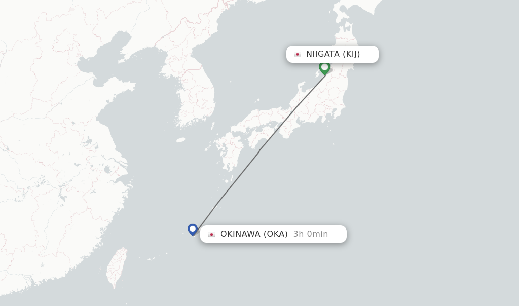 Flights from Niigata to Okinawa route map