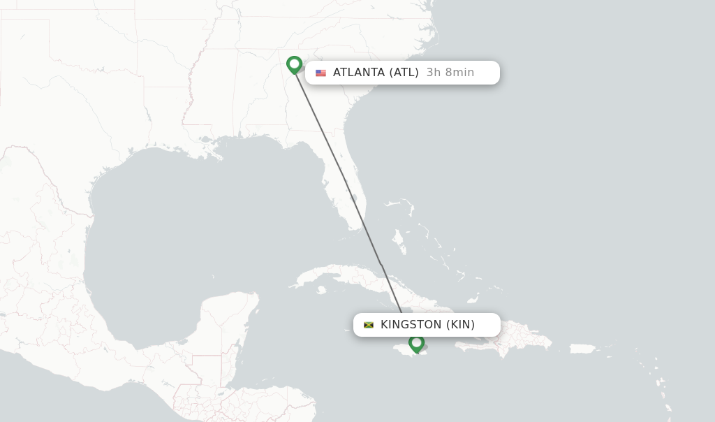 Flights from Kingston to Atlanta route map