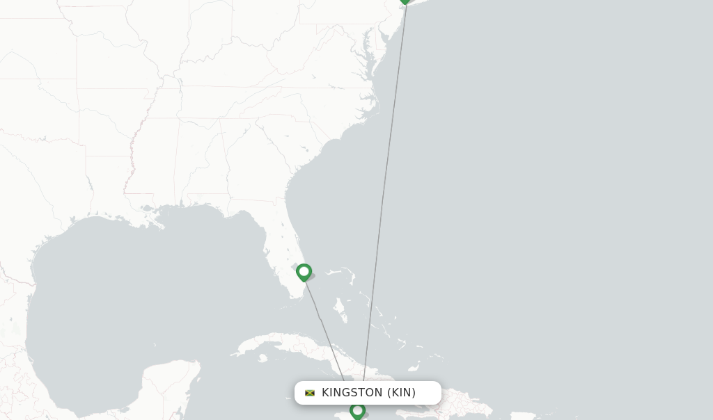 Route map with flights from Kingston with JetBlue