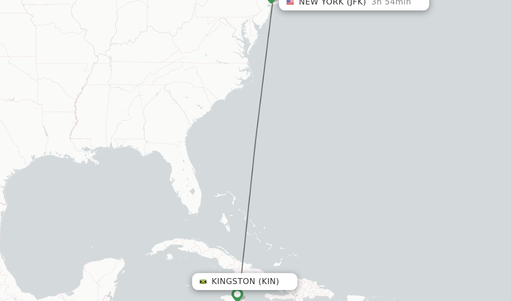 Flights from Kingston to New York route map