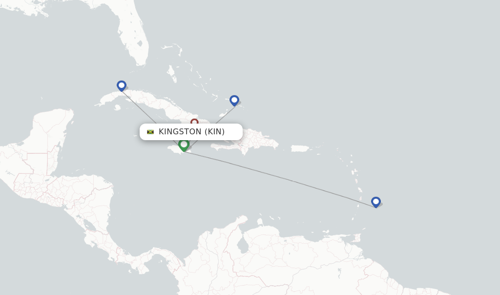 Route map with flights from Kingston with interCaribbean Airways