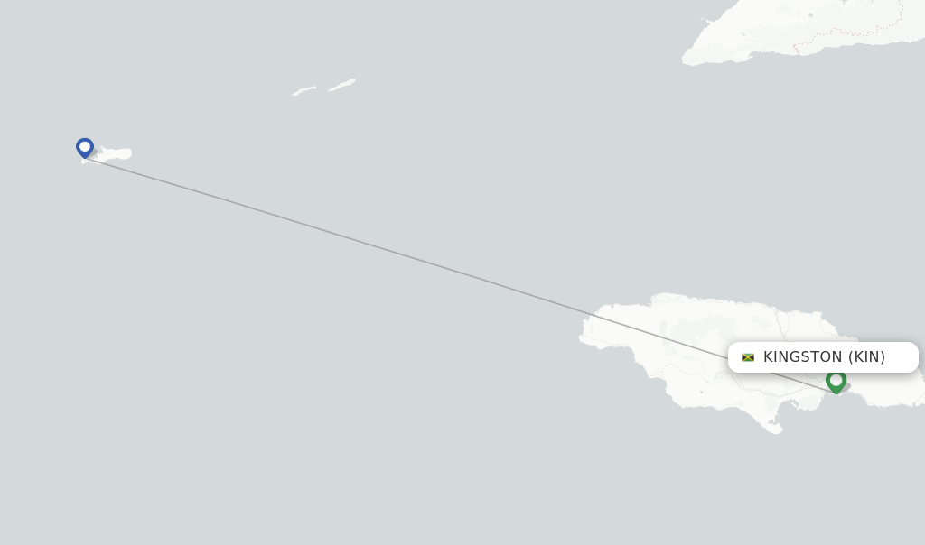 Route map with flights from Kingston with Cayman Airways