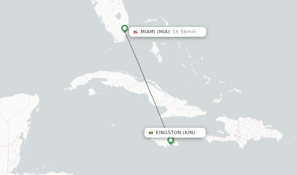 Flights from Kingston to Miami route map