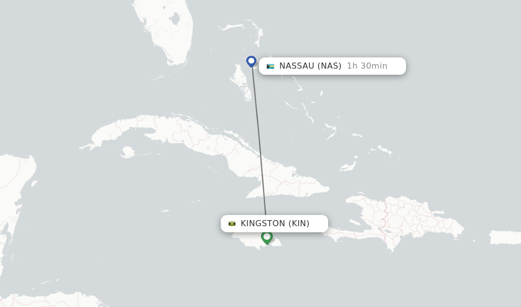 Flights from Kingston to Nassau route map