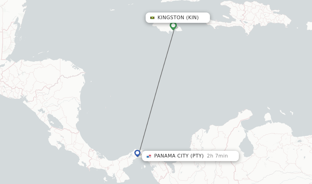 Flights from Kingston to Panama City route map