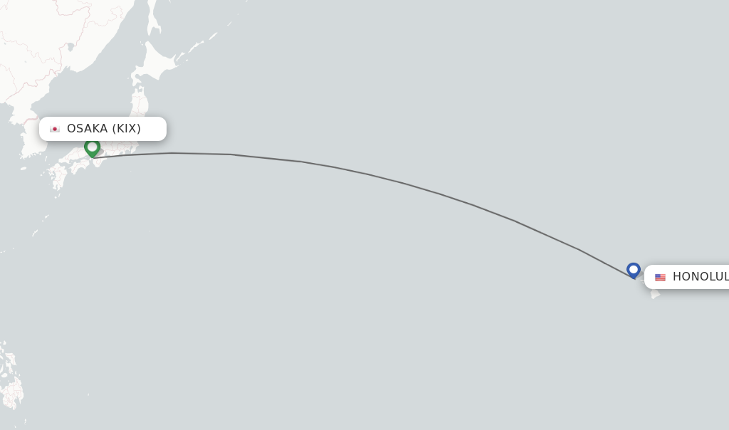 Flights from Osaka to Honolulu route map