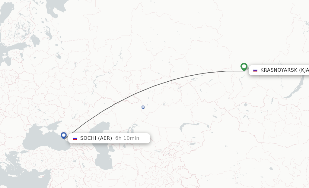 Flights from Krasnojarsk to Adler/Sochi route map