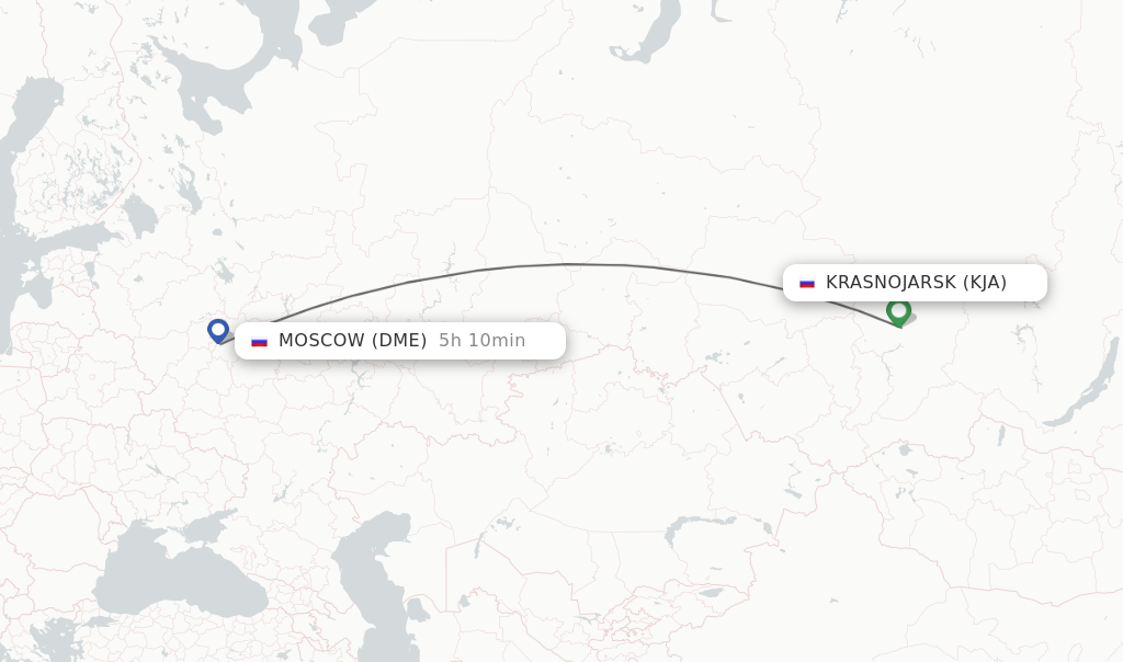 Flights from Krasnojarsk to Moscow route map