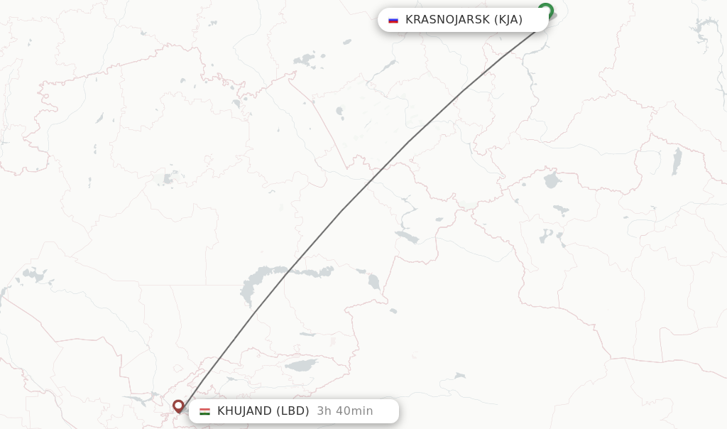 Flights from Krasnojarsk to Khujand route map