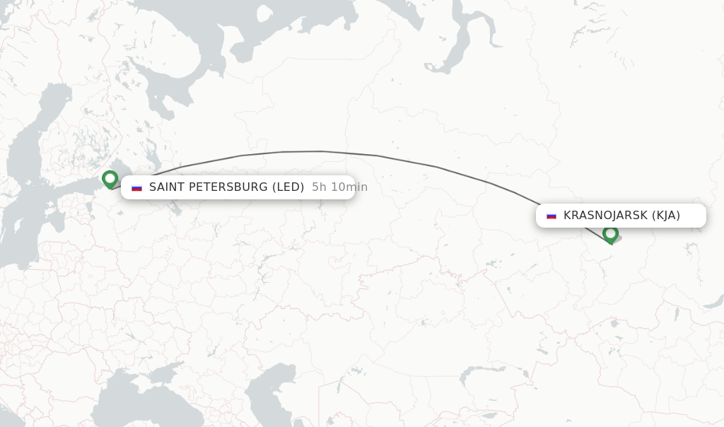 Flights from Krasnojarsk to Saint Petersburg route map