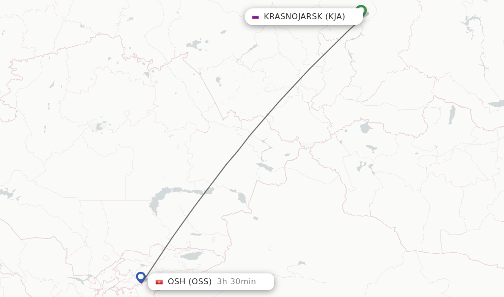 Flights from Krasnojarsk to Osh route map