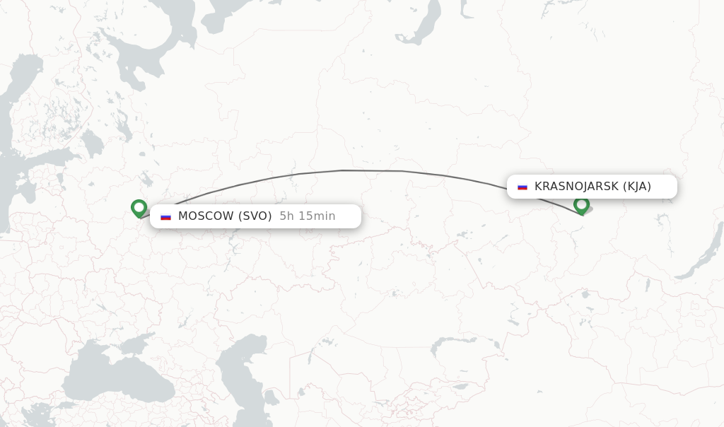 Flights from Krasnojarsk to Moscow route map