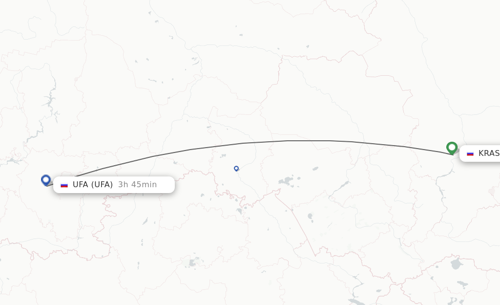 Flights from Krasnojarsk to Ufa route map